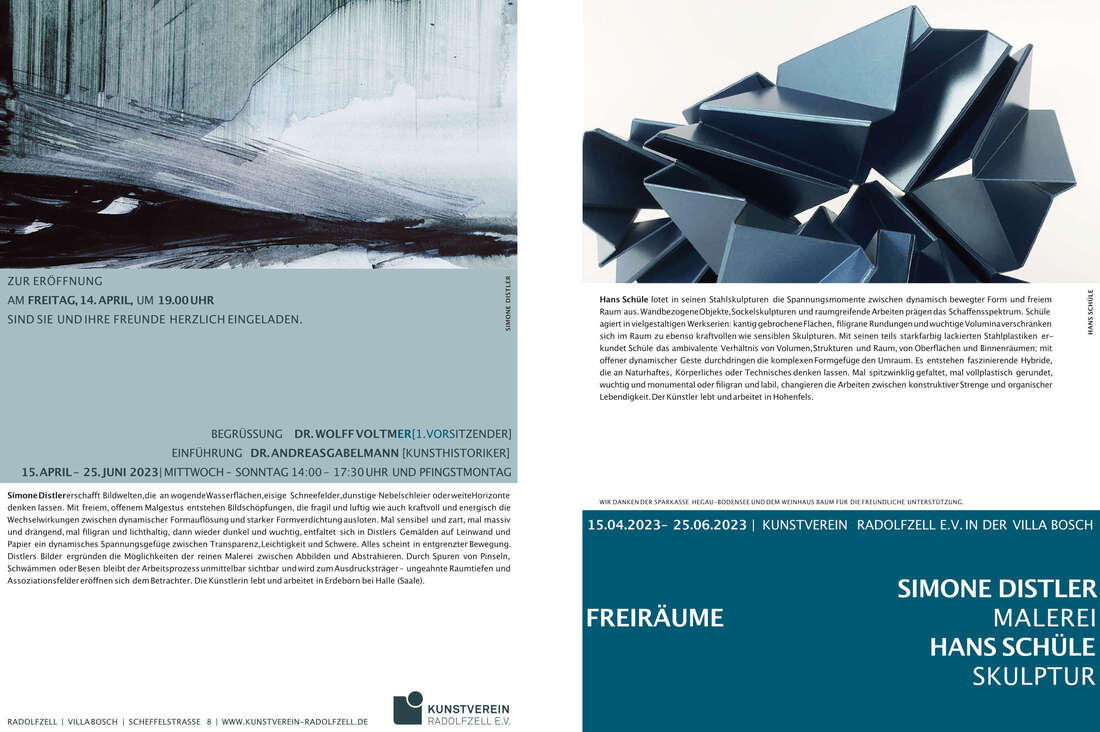 Doppelausstellung mit Simone Distler und Hans Schüle im Kunstverein Radolfzell ab 14. April 2023